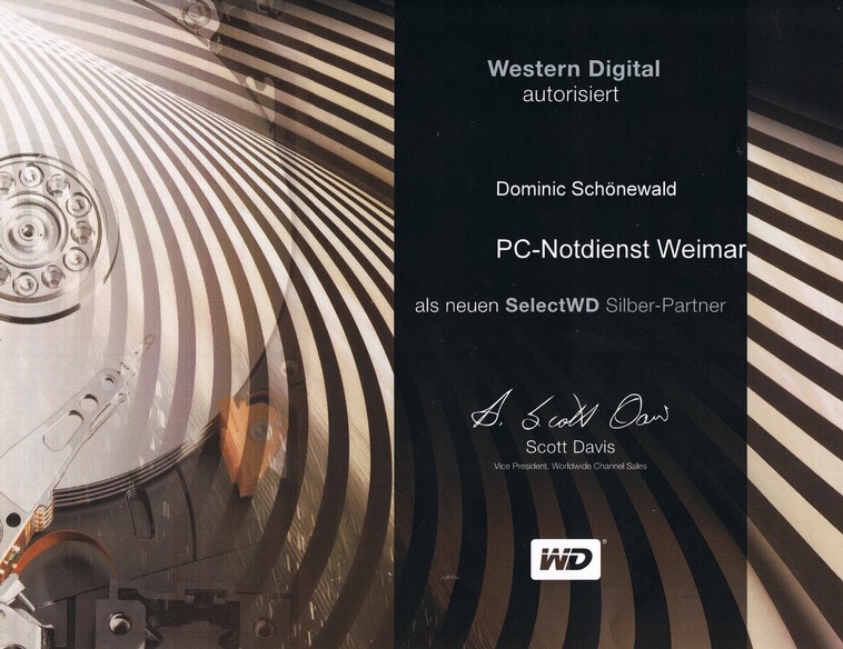 Western Digital Zertifikat für PC-Notdienst Weimar
